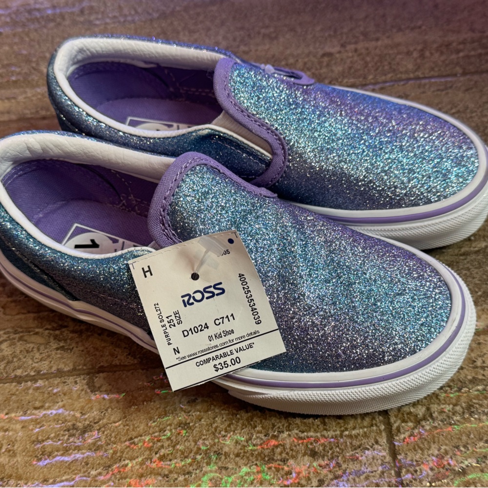Vans classic slip on Sparkly Purple and Blue Kids Sneakers